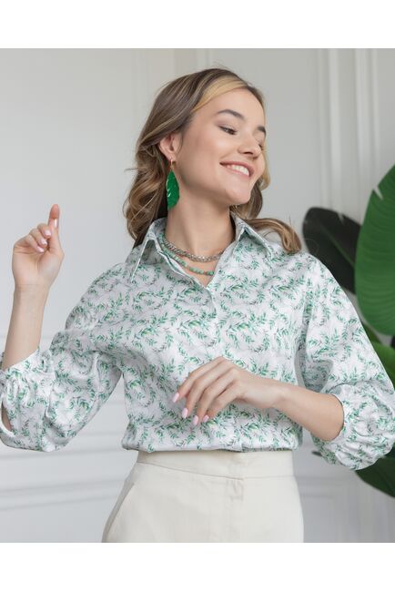 Блузка объемный рукав 3/4 белая - 8010 от byME 