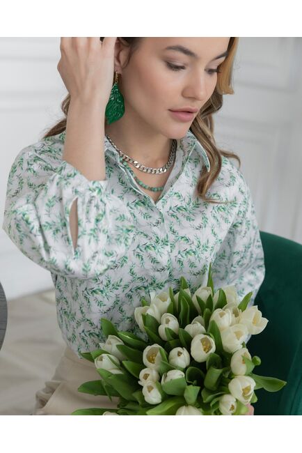 Блузка объемный рукав 3/4 белая - 8010 от byME 