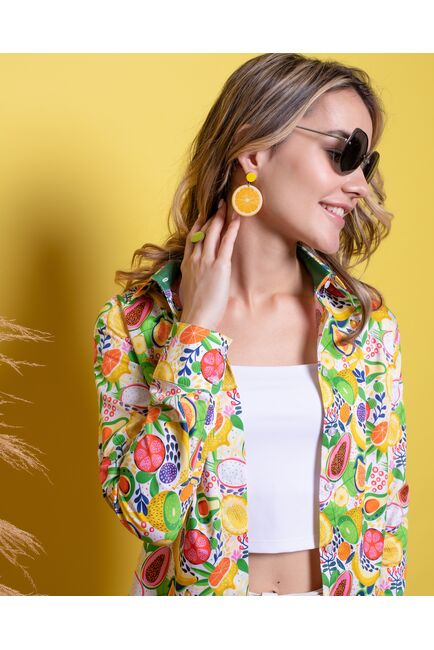 Женская рубашка под пуговицы полуприталенная фрукты - 8014 от byME 