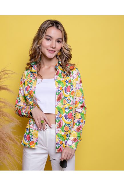 Женская рубашка под пуговицы полуприталенная фрукты - 8014 от byME 