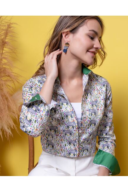 Женская рубашка под пуговицы полуприталенная слоники - 8018 от byME 