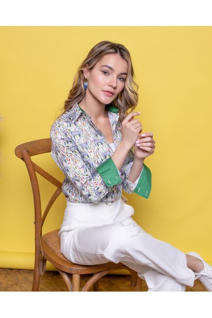 Женская рубашка под пуговицы полуприталенная слоники - 8018 от byME 