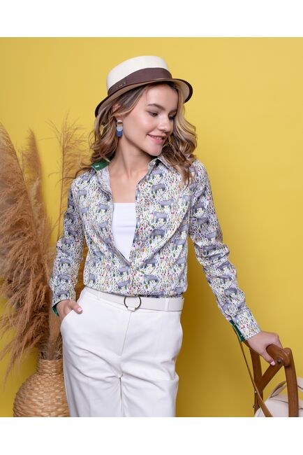 Женская рубашка под пуговицы полуприталенная слоники - 8018 от byME 