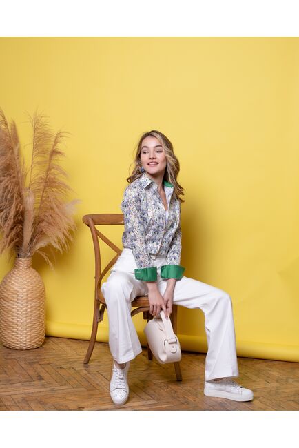 Женская рубашка под пуговицы полуприталенная слоники - 8018 от byME 