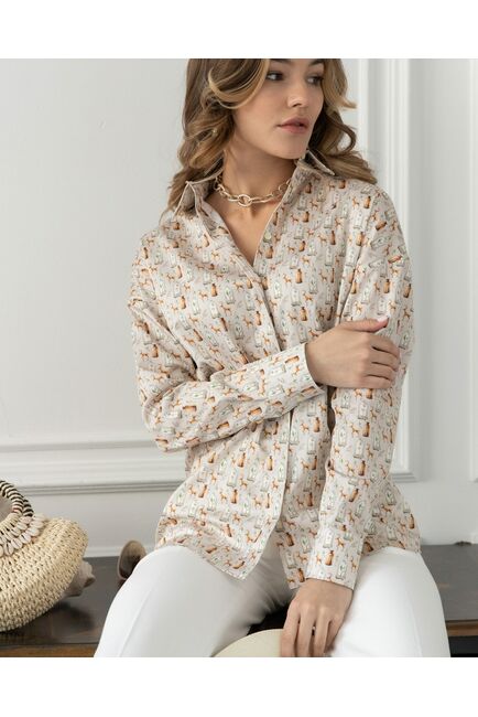 Женская рубашка в прямом силуэте в бежевых оттенках - 8028 от byME 