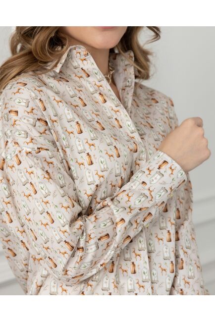 Женская рубашка в прямом силуэте в бежевых оттенках - 8028 от byME 