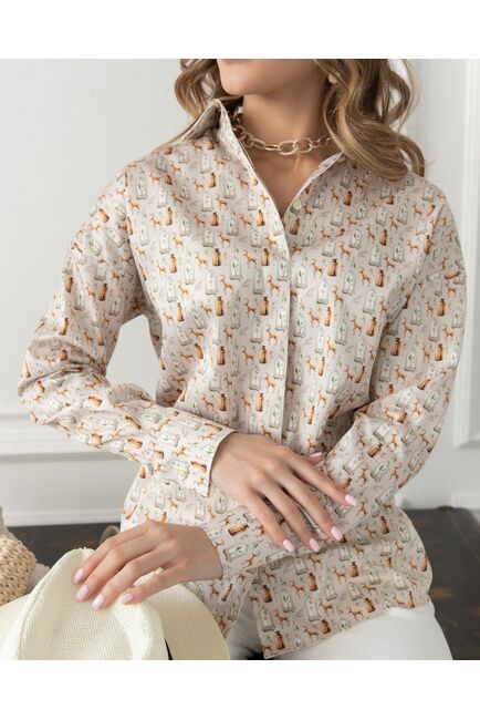 Женская рубашка в прямом силуэте в бежевых оттенках - 8028 от byME 