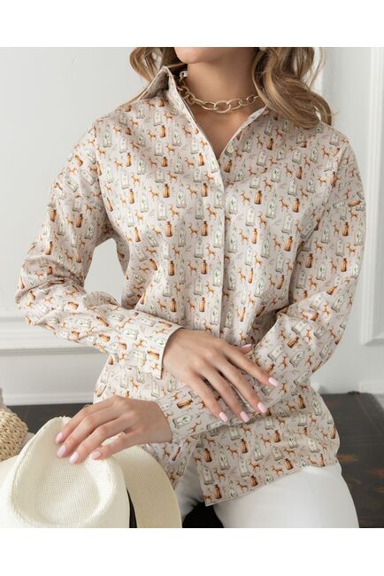 Женская рубашка в прямом силуэте в бежевых оттенках - 8028 от byME 