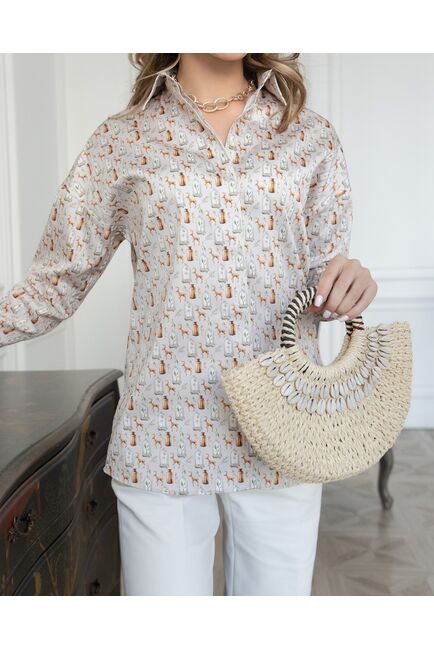 Женская рубашка в прямом силуэте в бежевых оттенках - 8028 от byME 