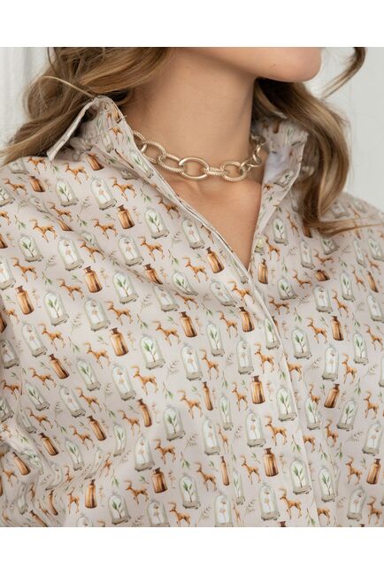 Женская рубашка в прямом силуэте в бежевых оттенках - 8028 от byME 