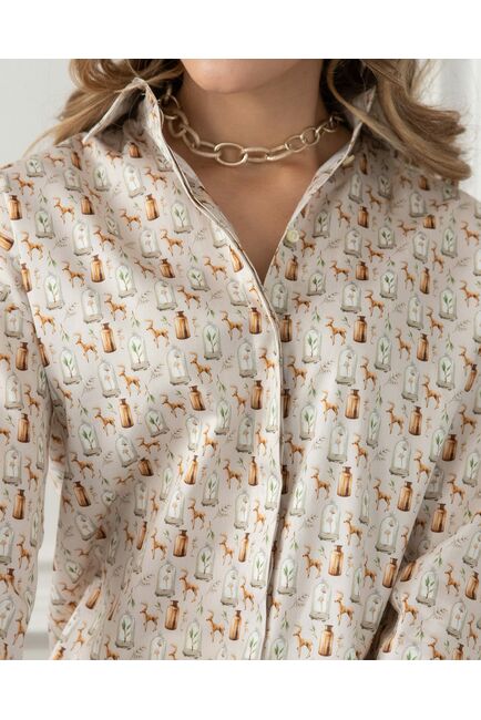 Женская рубашка в прямом силуэте в бежевых оттенках - 8028 от byME 