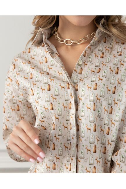 Женская рубашка в прямом силуэте в бежевых оттенках - 8028 от byME 