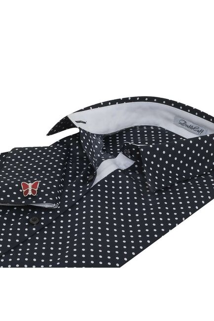 Женская рубашка под запонки черная в горох - 5111 от  