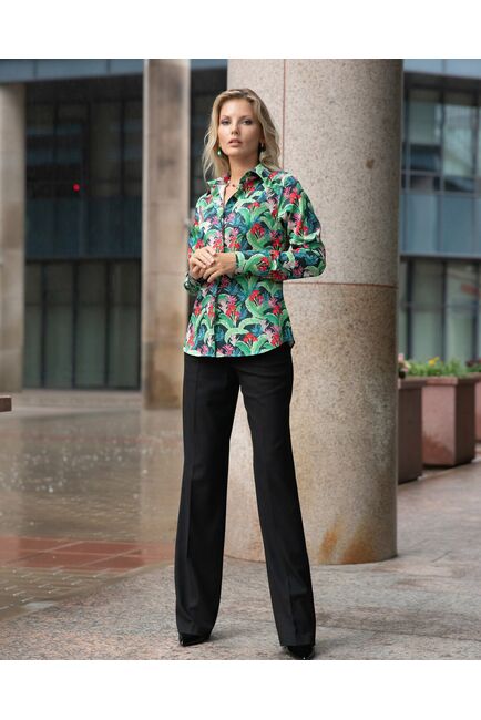 Женская рубашка с высоким манжетом под пуговицы тропические цветы - 7873 от byME 
