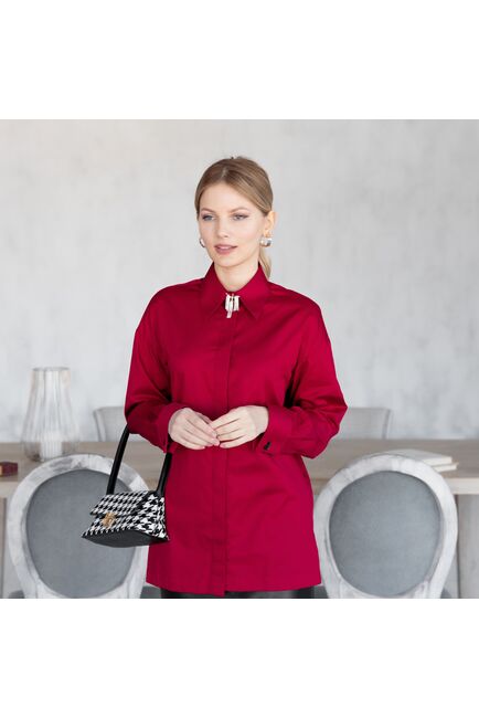 Женская рубашка под запонку красная - 7935 от byME 