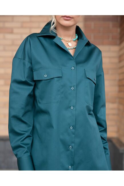 Женская рубашка под пуговицу бутылочного цвета - 8040 от byME 