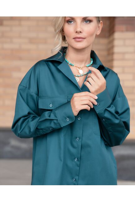 Женская рубашка под пуговицу бутылочного цвета - 8040 от byME 