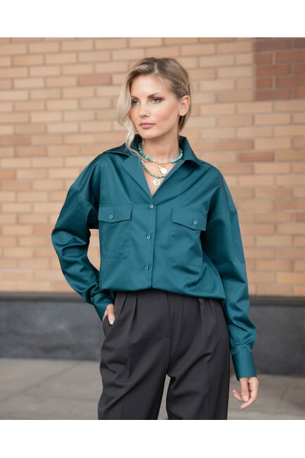 Женская рубашка под пуговицу бутылочного цвета - 8040 от byME 