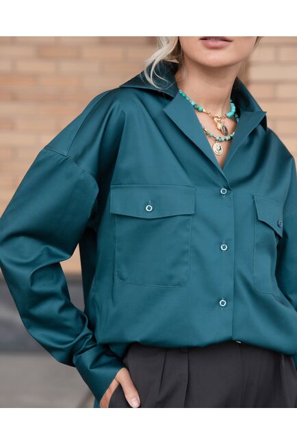 Женская рубашка под пуговицу бутылочного цвета - 8040 от byME 