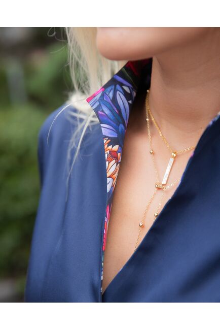 Женская рубашка под пуговицы темно-синяя воротник стойка - 8046 от byME 