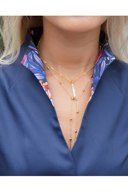 Женская рубашка под пуговицы темно-синяя воротник стойка - 8046 от byME 