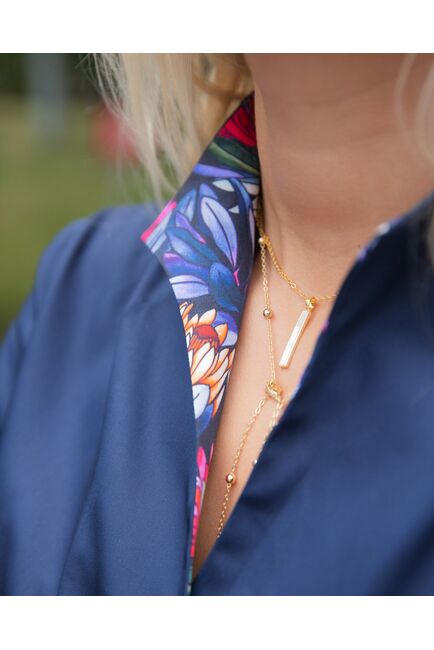 Женская рубашка под пуговицы темно-синяя воротник стойка - 8046 от byME 