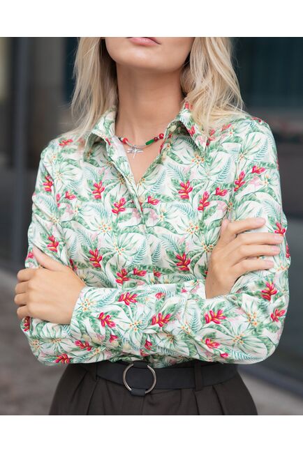 Женская рубашка под пуговицы полуприталенная тропический узор - 8058 от byME 