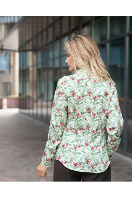 Женская рубашка под пуговицы полуприталенная тропический узор - 8058 от byME 
