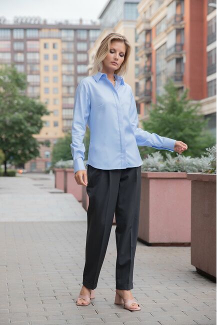 Женская рубашка под пуговицы голубая - 8060 от byME 