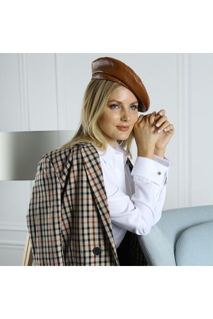 Женская рубашка под запонку приталенная с супатной застежкой без отделки  (елочка) - 7768 от byME 