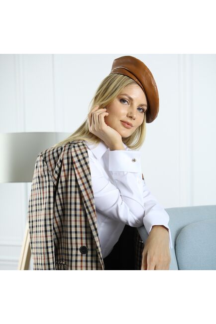 Женская рубашка под запонку приталенная с супатной застежкой без отделки  (елочка) - 7768 от byME 