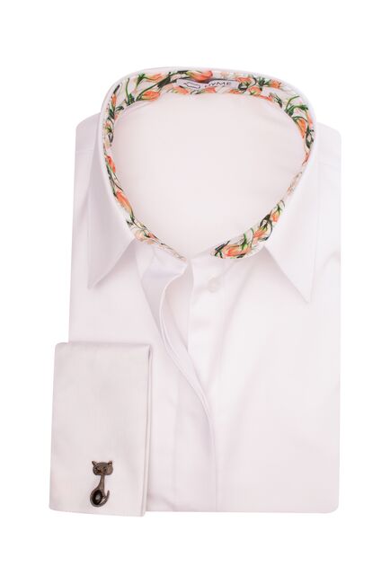 Женская рубашка под запонку с супатной застежкой с отделкой лепестки - 8136 от byME 