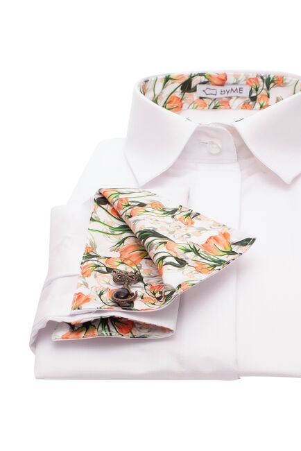 Женская рубашка под запонку с супатной застежкой с отделкой лепестки - 8136 от byME 