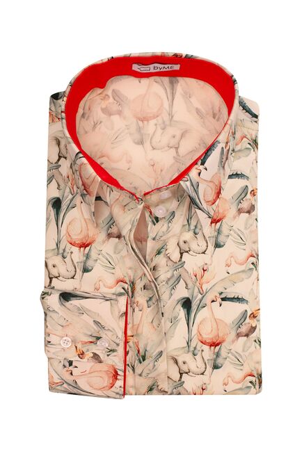 Женская рубашка из хлопка под пуговицы с супатной застежкой полуприталенная с отделкой - 8138 от byME 