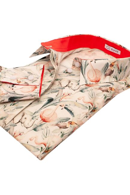 Женская рубашка из хлопка под пуговицы с супатной застежкой полуприталенная с отделкой - 8138 от byME 