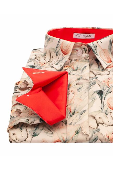 Женская рубашка из хлопка под пуговицы с супатной застежкой полуприталенная с отделкой - 8138 от byME 