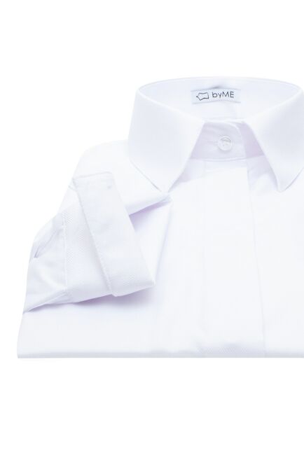Женская рубашка под пуговицы с супатной застежкой полуприталенная без отделки белая - 8141 от byME 