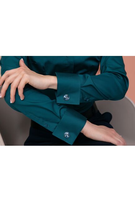 Женская рубашка под запонку изумрудная воротник стойка - 7896 от ByME 