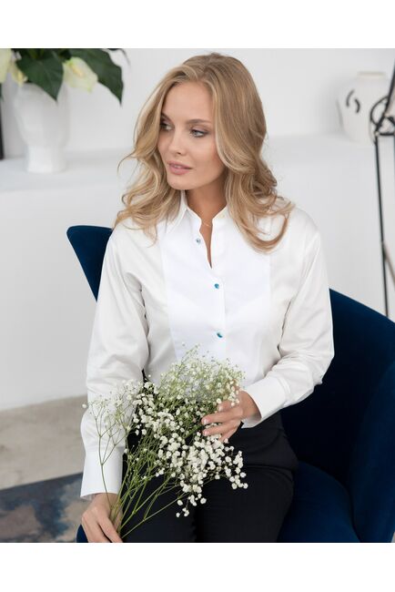 Женская рубашка полуприталенная с манишкой с меняющимися пуговицами белая - 8048 от byME 