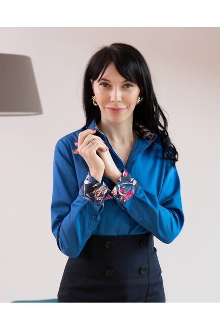 Женская рубашка под запонку приталенная синяя- 8051 от byME 