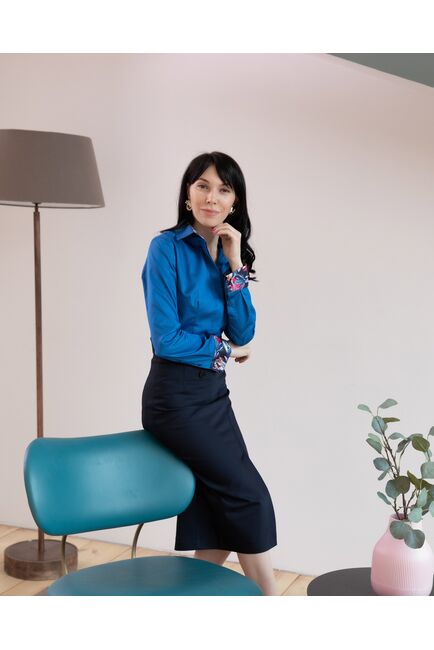 Женская рубашка под запонку приталенная синяя- 8051 от byME 