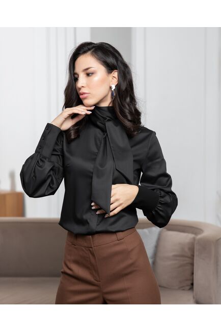 Женская блузка под пуговицы без отделки черная - 8067 от ByME 