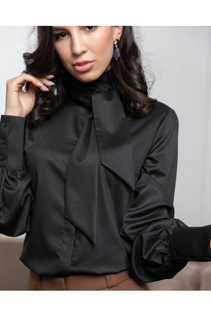 Женская блузка под пуговицы без отделки черная - 8067 от ByME 