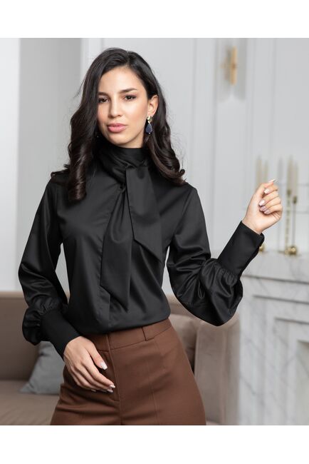 Женская блузка под пуговицы без отделки черная - 8067 от ByME 