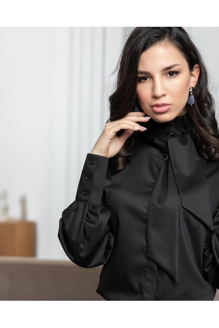 Женская блузка под пуговицы без отделки черная - 8067 от ByME 