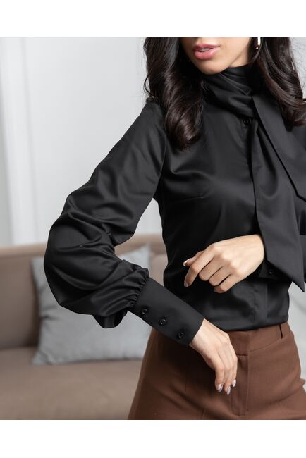 Женская блузка под пуговицы без отделки черная - 8067 от ByME 