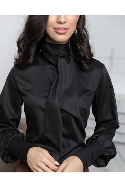 Женская блузка под пуговицы без отделки черная - 8067 от ByME 