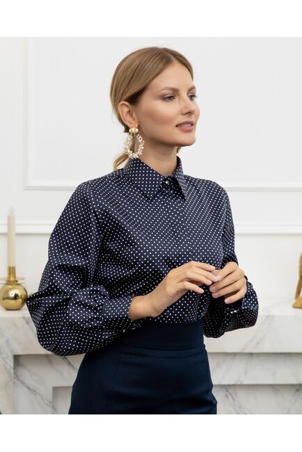 Женская рубашка с объемным рукавом черная в горох - 8071 от byME 