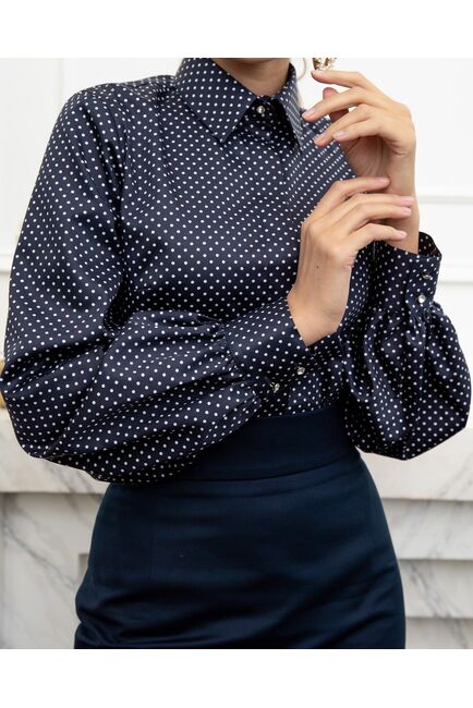 Женская рубашка с объемным рукавом черная в горох - 8071 от byME 