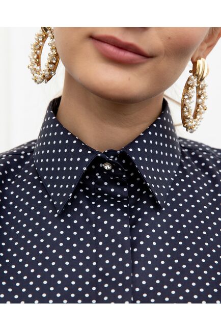 Женская рубашка с объемным рукавом черная в горох - 8071 от byME 